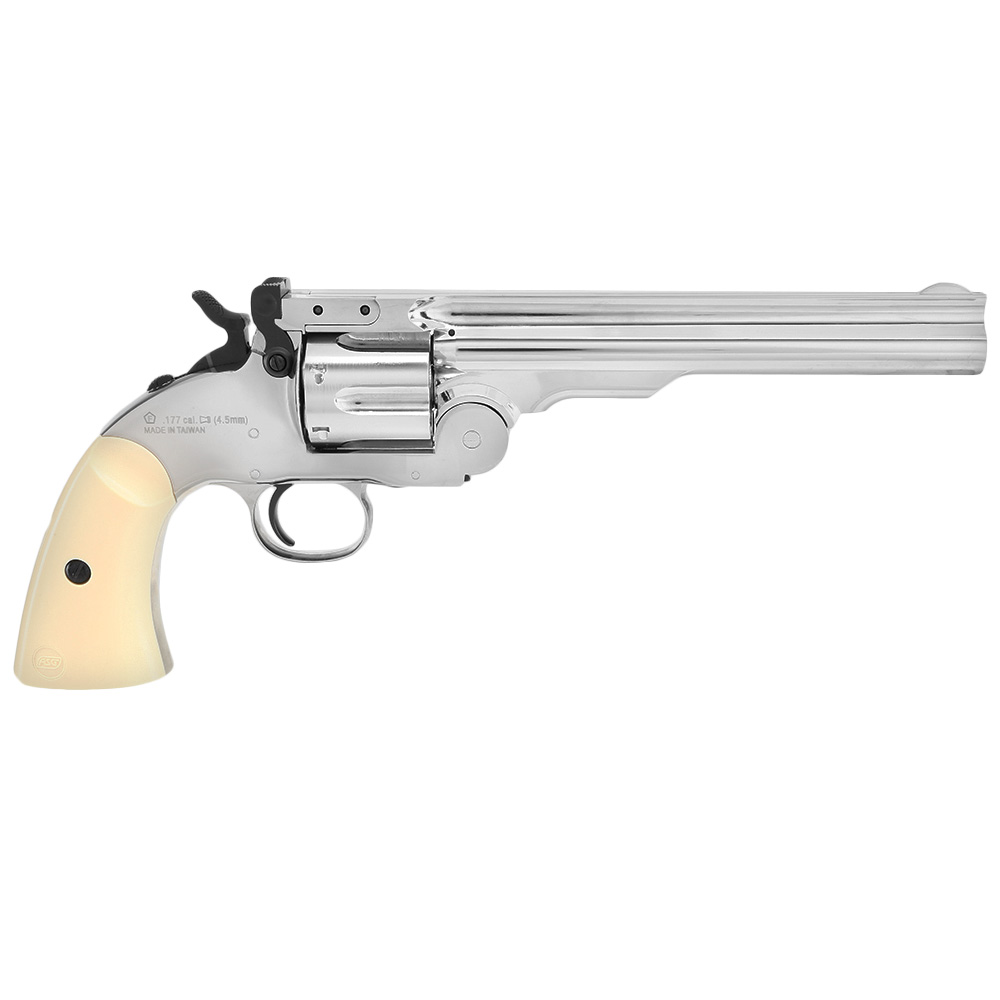 ASG Schofield 1877 6 Zoll CO2-Revolver Kal. 4,5 mm Diabolo + Stahl-BB Vollmetall chrom Bild 3