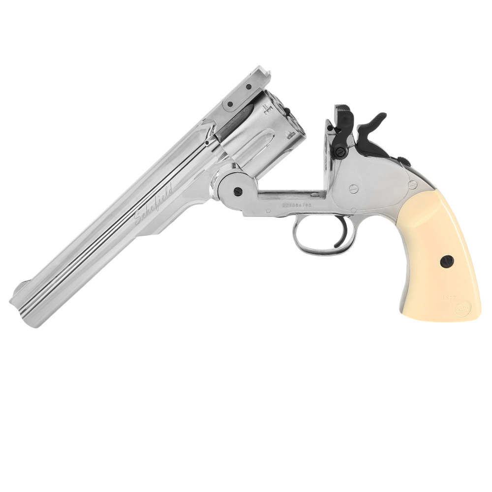 ASG Schofield 1877 6 Zoll CO2-Revolver Kal. 4,5 mm Diabolo + Stahl-BB Vollmetall chrom Bild 1