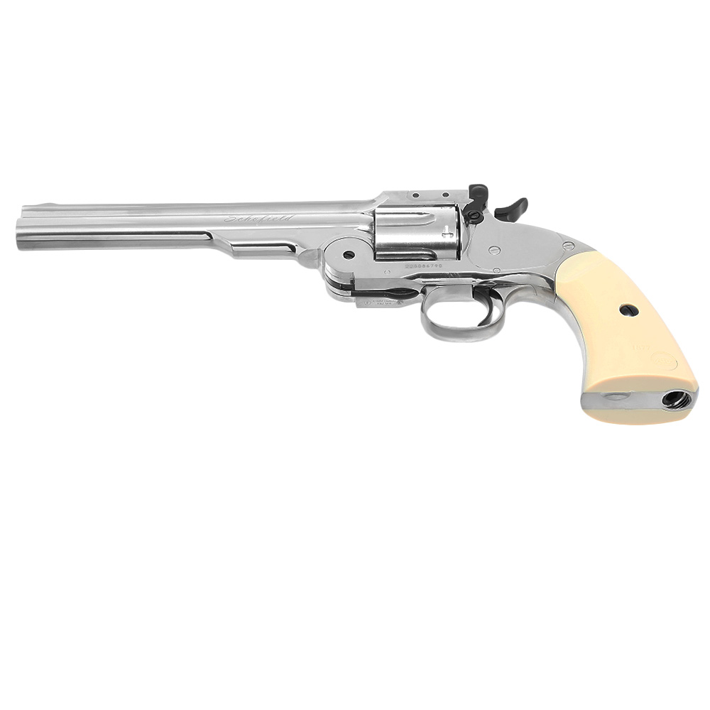 ASG Schofield 1877 6 Zoll CO2-Revolver Kal. 4,5 mm Diabolo + Stahl-BB Vollmetall chrom Bild 1