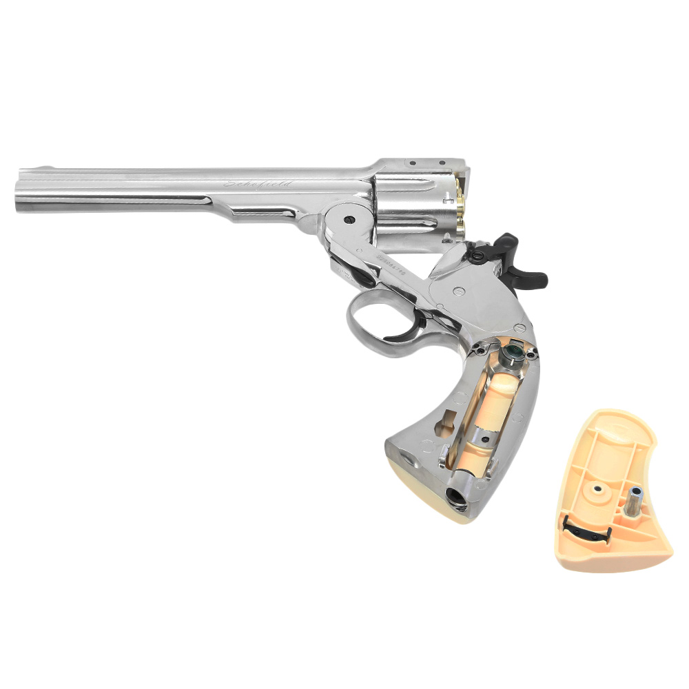 ASG Schofield 1877 6 Zoll CO2-Revolver Kal. 4,5 mm Diabolo + Stahl-BB Vollmetall chrom Bild 8