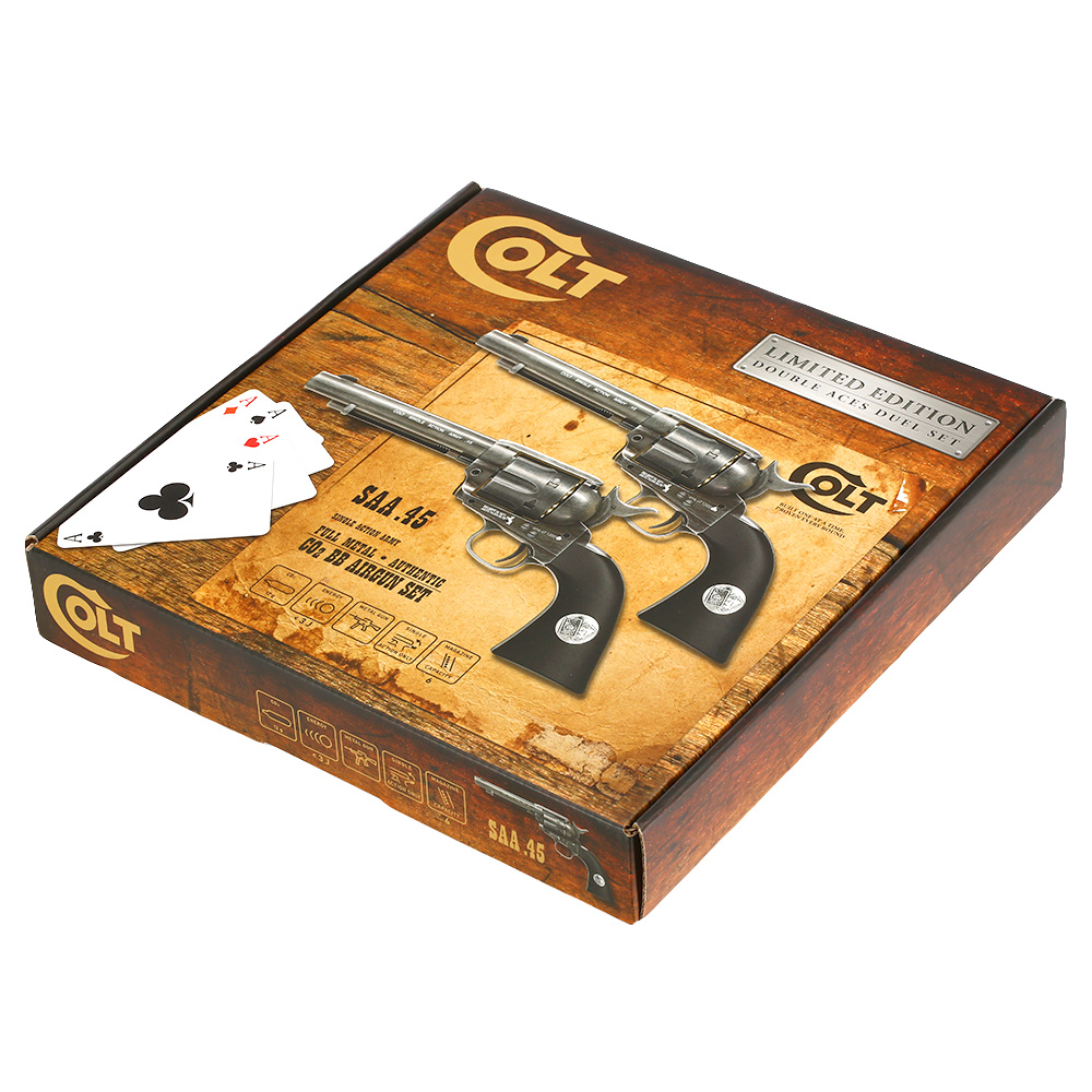 Colt SAA 45 Double Aces Duel Set CO2 Revolver 4,5mm BB Antik-Finish inkl. Pokerkarten und Ladehlsen limitiert Bild 1