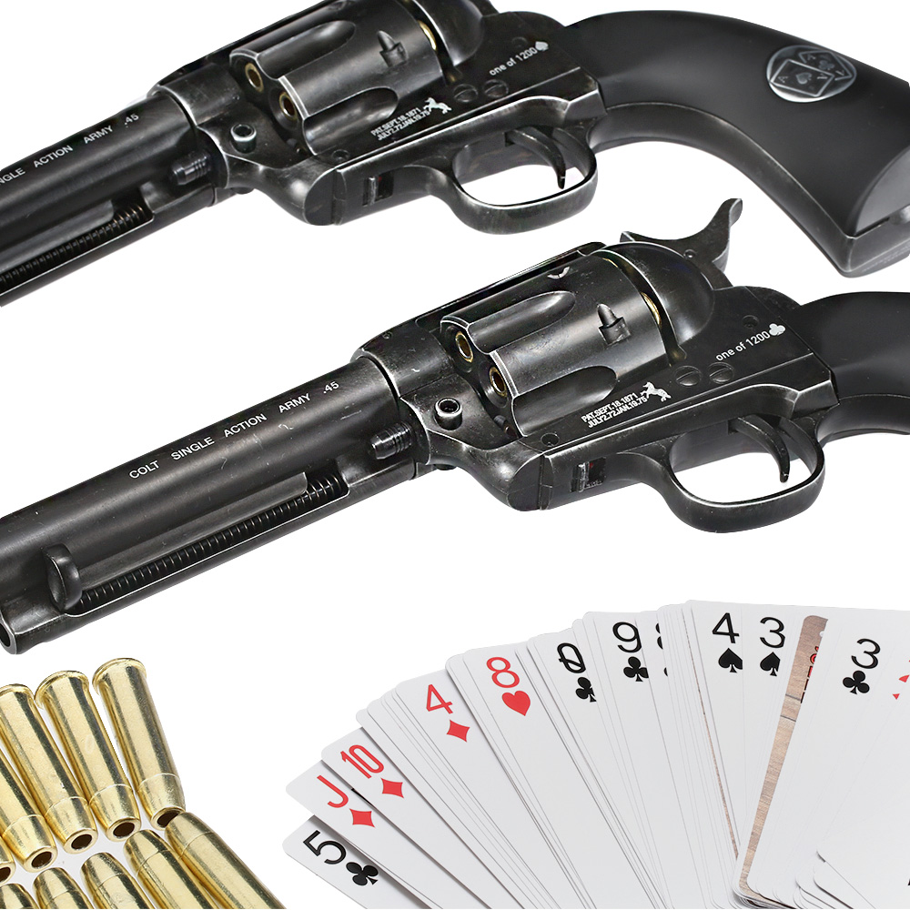 Colt SAA 45 Double Aces Duel Set CO2 Revolver 4,5mm BB Antik-Finish inkl. Pokerkarten und Ladehlsen limitiert Bild 1