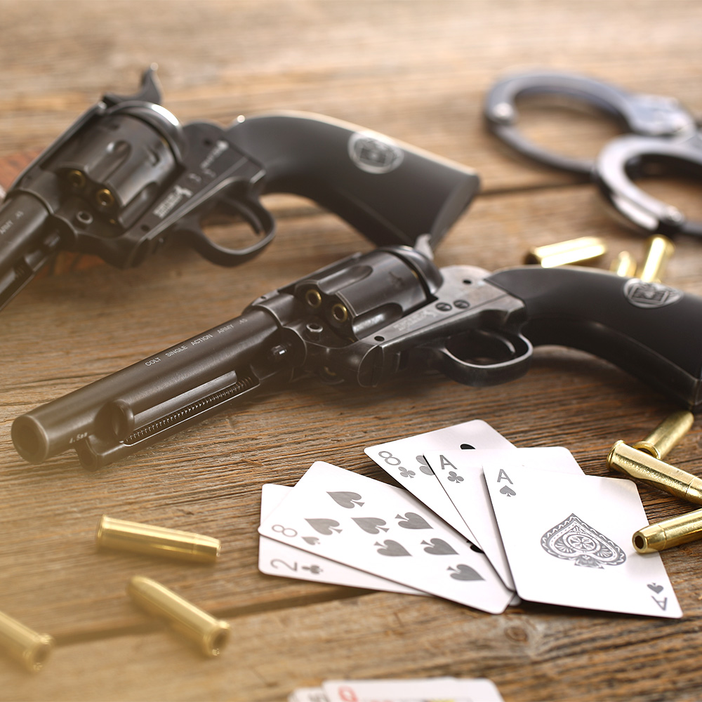 Colt SAA 45 Double Aces Duel Set CO2 Revolver 4,5mm BB Antik-Finish inkl. Pokerkarten und Ladehlsen limitiert Bild 1
