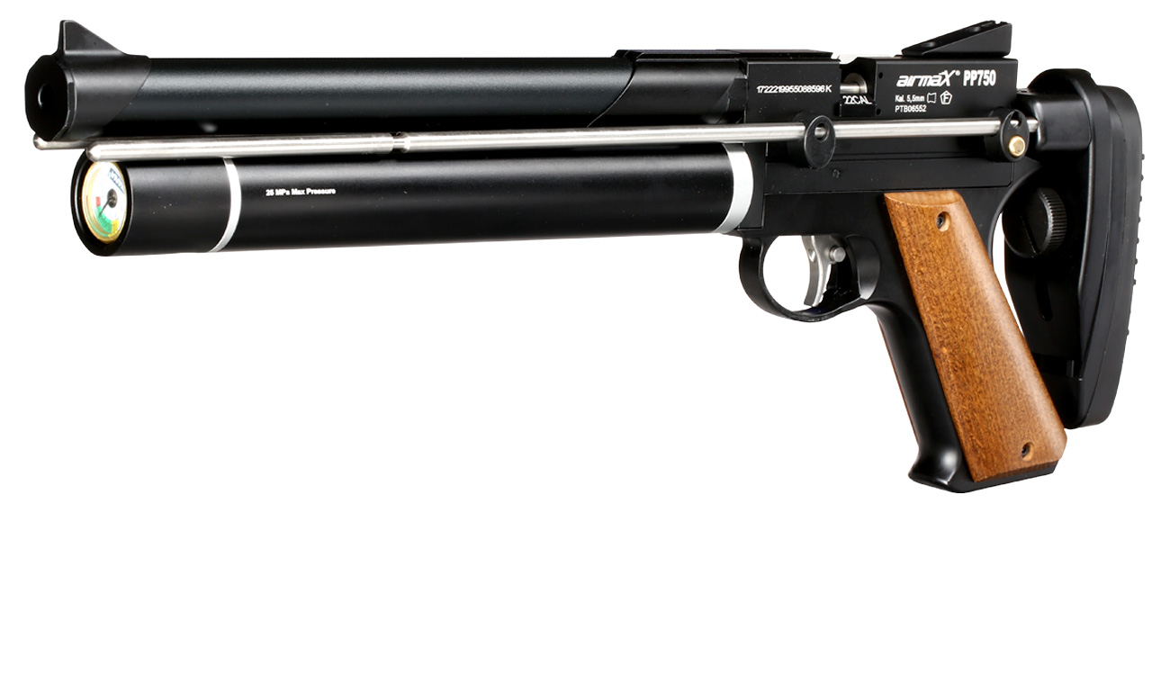 airmaX PP750 Pressluftpistole PCP Kal. 5,5 mm Diabolo schwarz inkl. Schultersttze und 7-Schuss Magazin Bild 1
