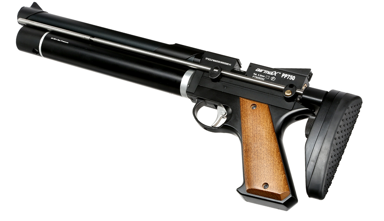 airmaX PP750 Pressluftpistole PCP Kal. 5,5 mm Diabolo schwarz inkl. Schultersttze und 7-Schuss Magazin Bild 10