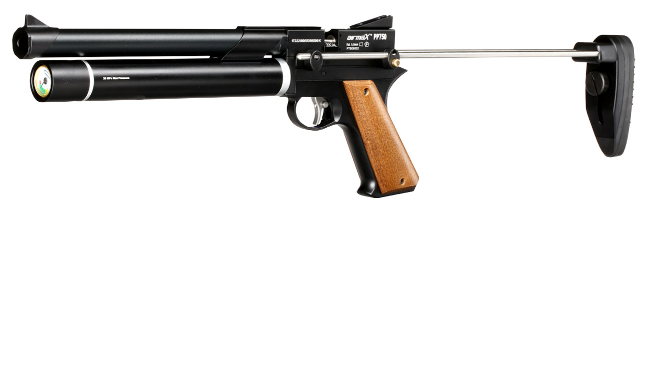 airmaX PP750 Pressluftpistole PCP Kal. 5,5 mm Diabolo schwarz inkl. Schultersttze und 7-Schuss Magazin Bild 2
