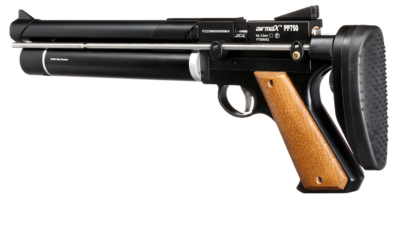 airmaX PP750 Pressluftpistole PCP Kal. 5,5 mm Diabolo schwarz inkl. Schultersttze und 7-Schuss Magazin Bild 6