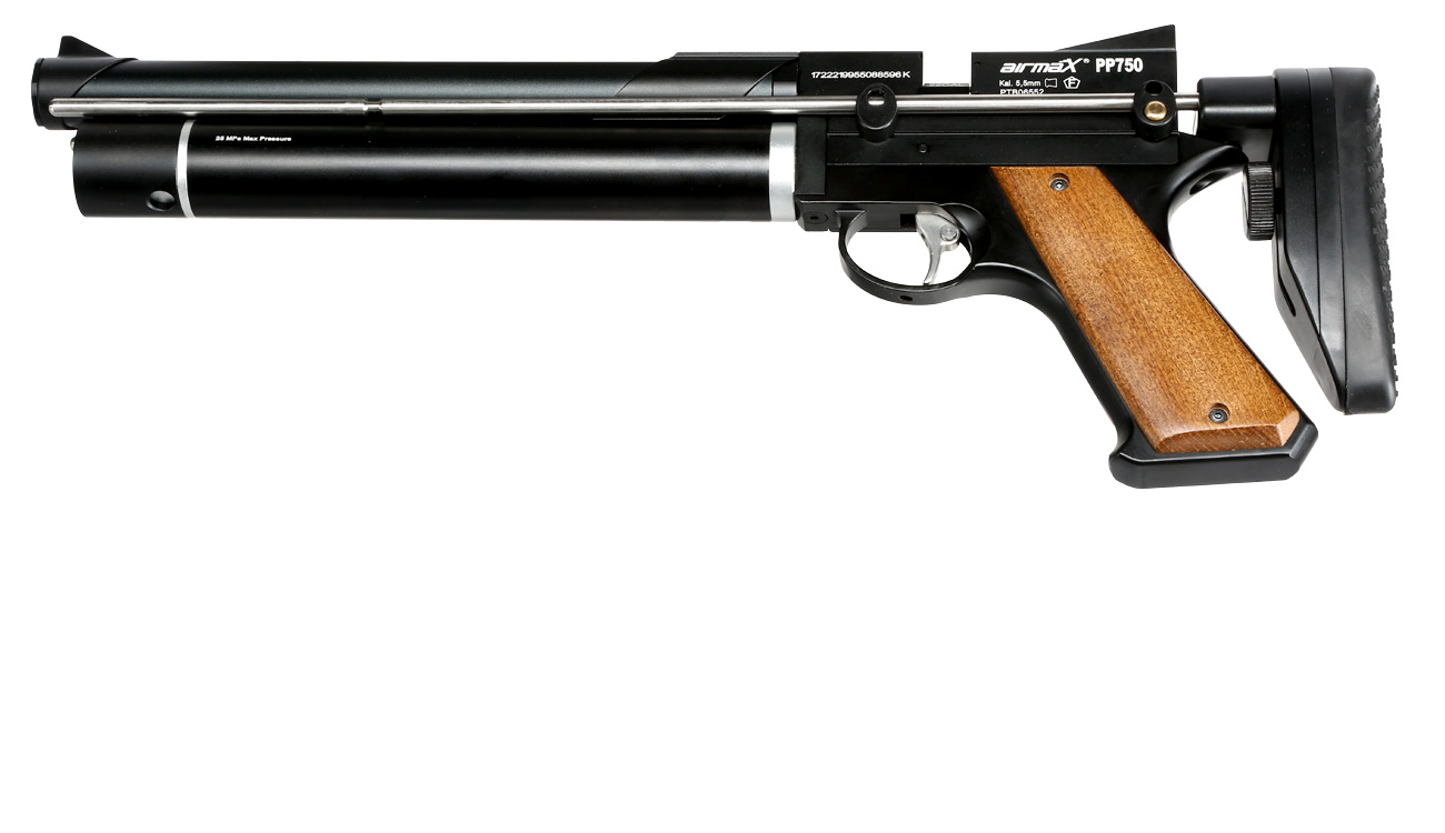 airmaX PP750 Pressluftpistole PCP Kal. 5,5 mm Diabolo schwarz inkl. Schultersttze und 7-Schuss Magazin Bild 9