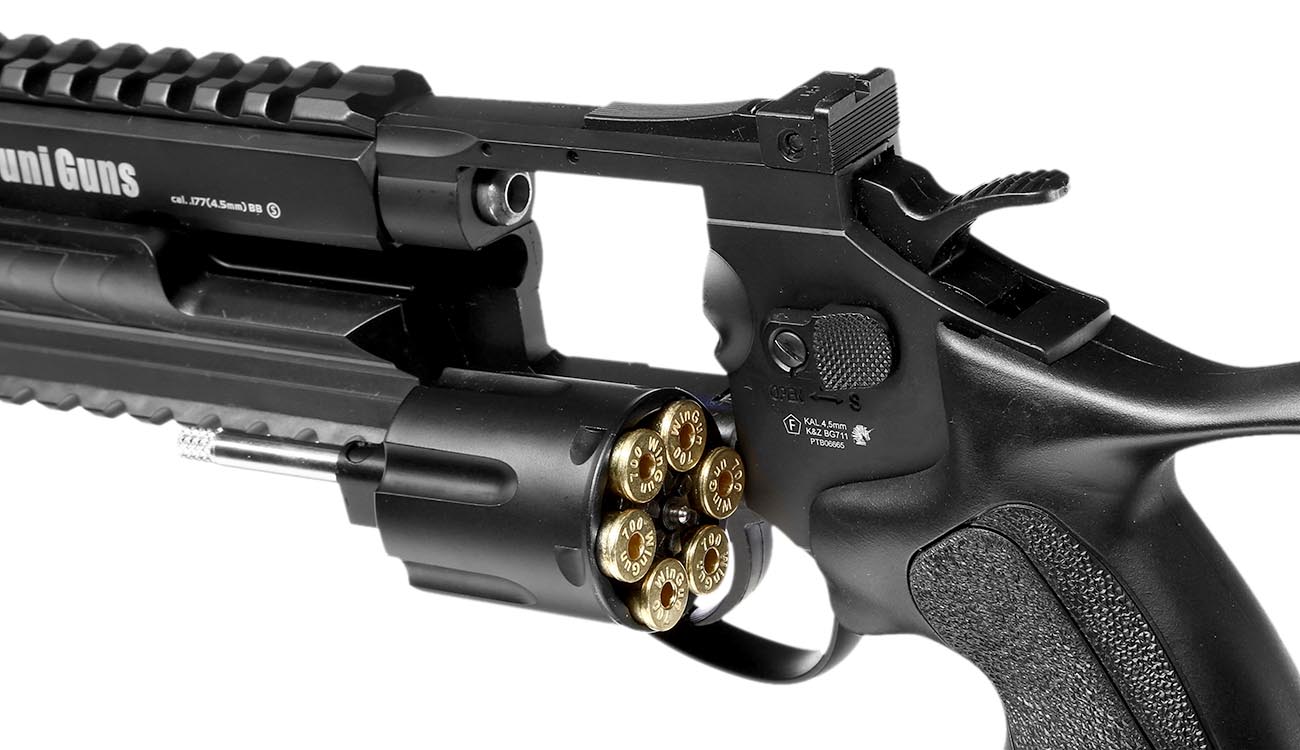 Bruni Guns Herd Wolf 711 CO2 Revolver-Luftgewehr 4,5mm Stahl-BB mit Metallgehuse schwarz Bild 9