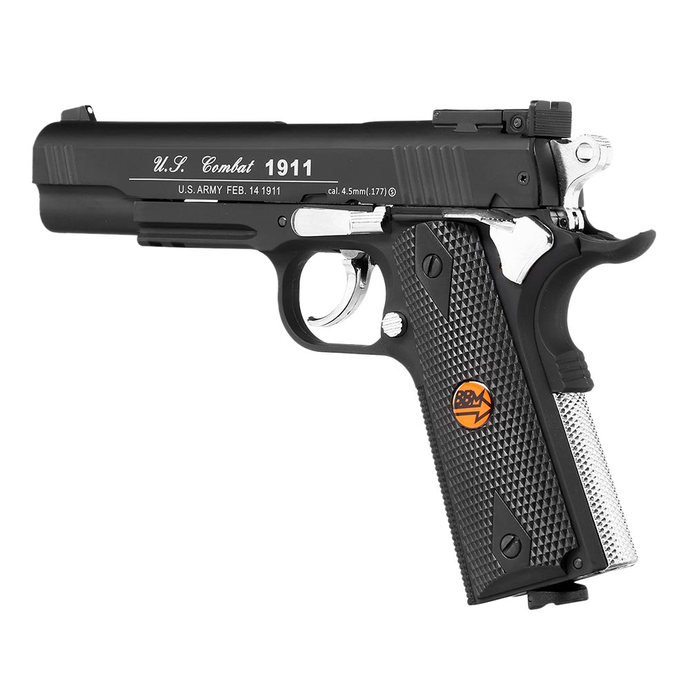 Bruni Guns US Combat M1911 CO2 Luftpistole Kal. 4,5mm BB Non Blowback mit Metallschlitten schwarz Bild 2