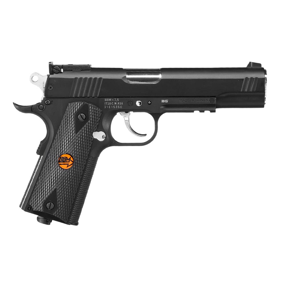 Bruni Guns US Combat M1911 CO2 Luftpistole Kal. 4,5mm BB Non Blowback mit Metallschlitten schwarz Bild 3