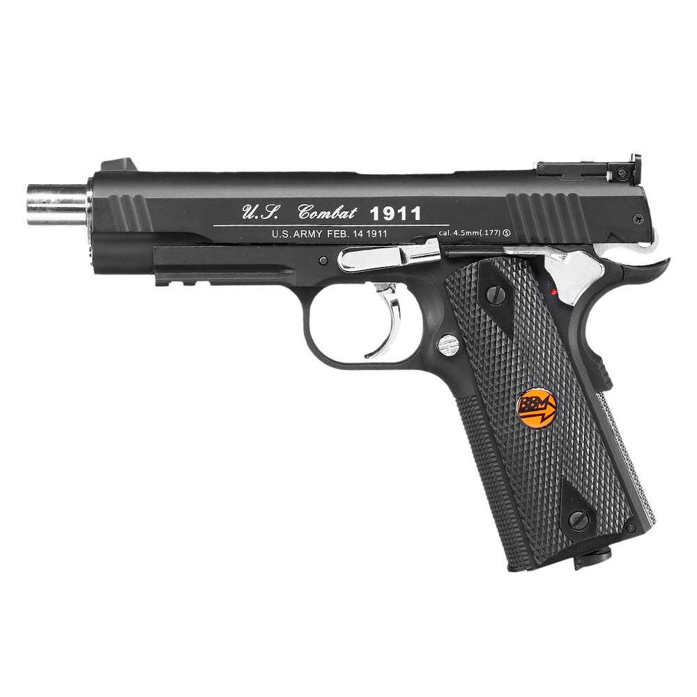 Bruni Guns US Combat M1911 CO2-Luftpistole Kal. 4,5mm Stahl-BB Non-Blowback mit Metallschlitten schwarz Bild 6