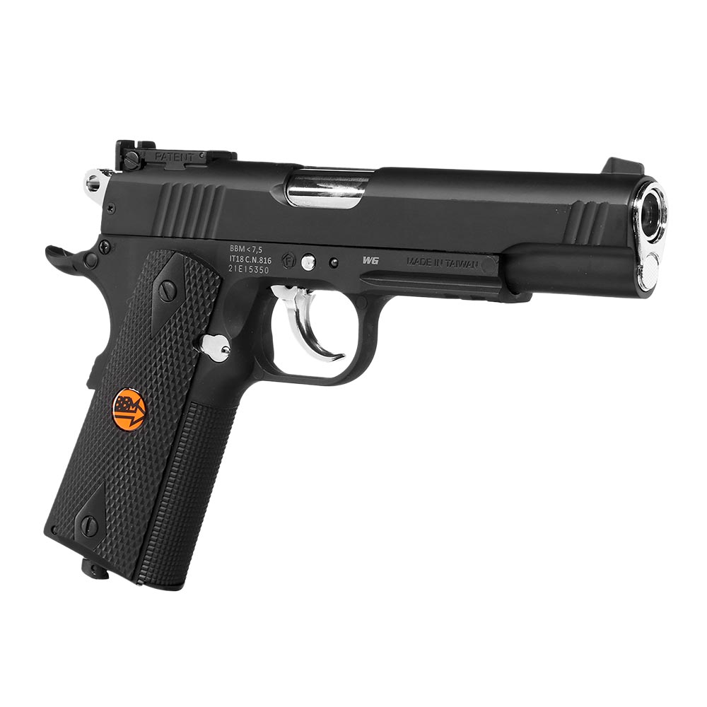 Bruni Guns US Combat M1911 CO2 Luftpistole Kal. 4,5mm BB Non Blowback mit Metallschlitten schwarz Bild 7