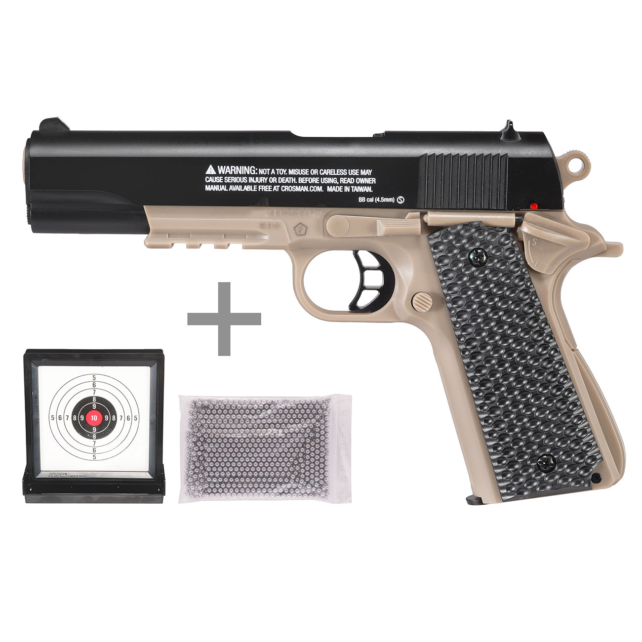 Crosman Classic 1911 Kit Federdruck Luftpistole Kal. 4,5 mm BB dark earth inkl. Zielscheibe und BBs