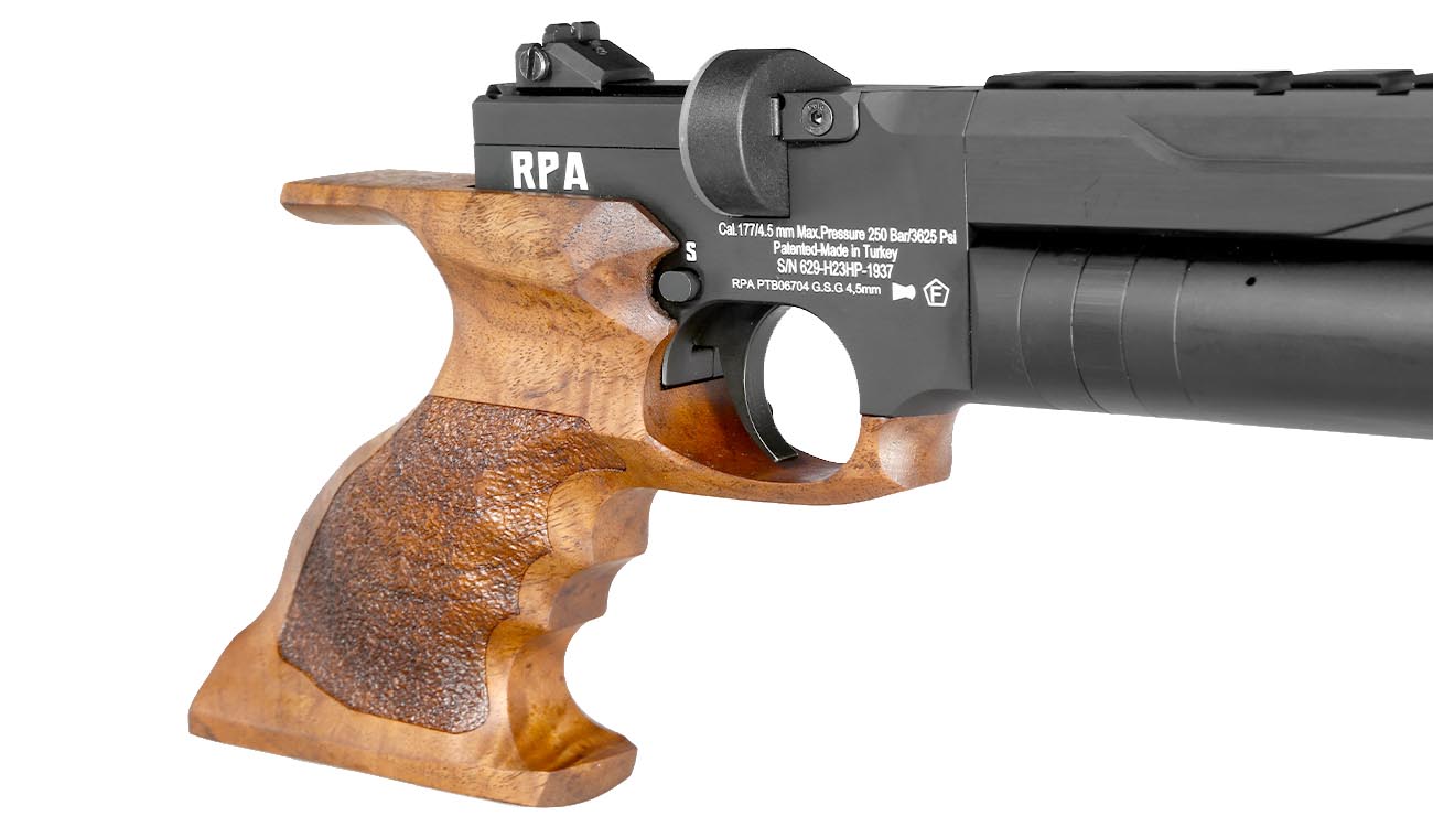 Reximex RPA Pressluftpistole Kal. 4,5 mm Diabolo mit Holzgriff inkl. Pistolentasche, 2 x Magazine, One-Shot-Tray und Quickfill-A Bild 8