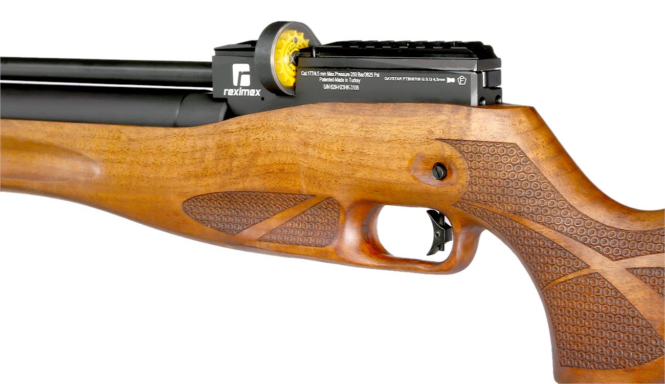 Reximex Daystar Pressluftgewehr 4,5mm Diabolo mit Holzschaft inkl. 2 x 14-Schuss Magazin, One-Shot-Tray und Quick Fill Adapter Bild 9