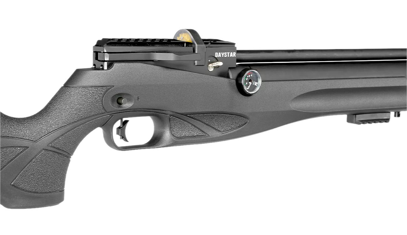 Reximex Daystar Pressluftgewehr 4,5mm Diabolo schwarz inkl. 2 x 14-Schuss Magazin, One-Shot-Tray und Quick Fill Adapter Bild 6