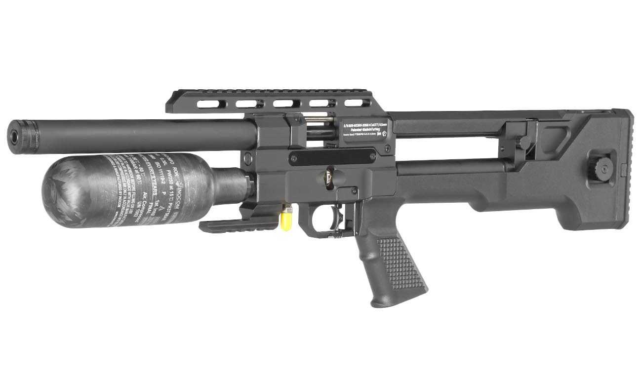Reximex Throne Gen2 Compact Pressluftgewehr 4,5mm Diabolo schwarz inkl. 2 x 14-Schuss Magazin, One-Shot-Tray und Waffenkoffer Bild 1