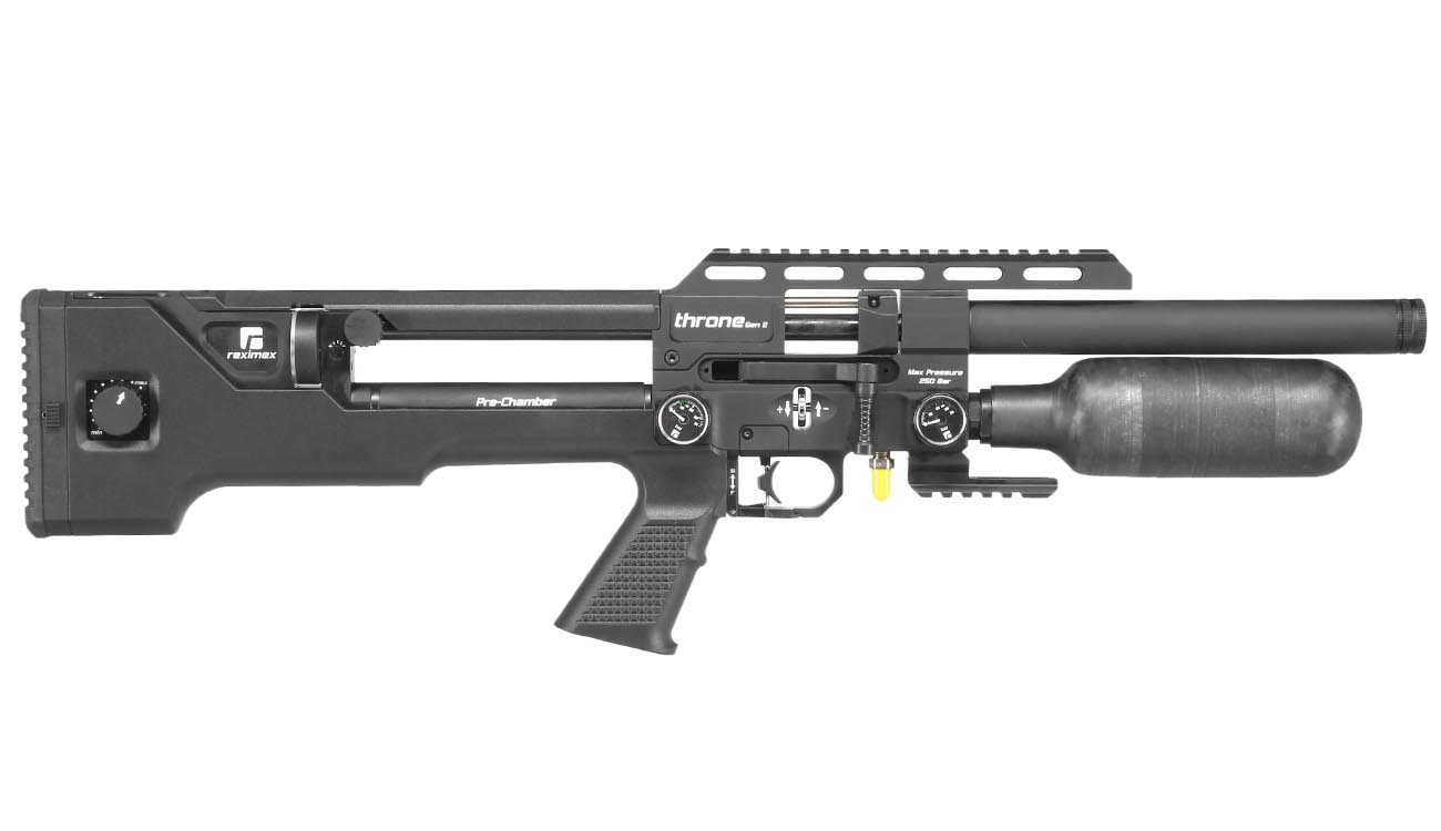 Reximex Throne Gen2 Compact Pressluftgewehr 4,5mm Diabolo schwarz inkl. 2 x 14-Schuss Magazin, One-Shot-Tray und Waffenkoffer Bild 4