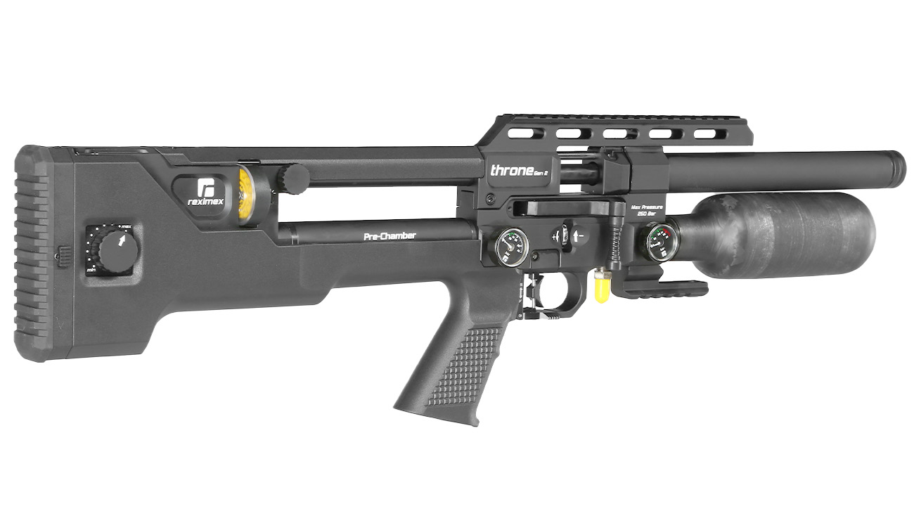Reximex Throne Gen2 Compact Pressluftgewehr 4,5mm Diabolo schwarz inkl. 2 x 14-Schuss Magazin, One-Shot-Tray und Waffenkoffer Bild 5