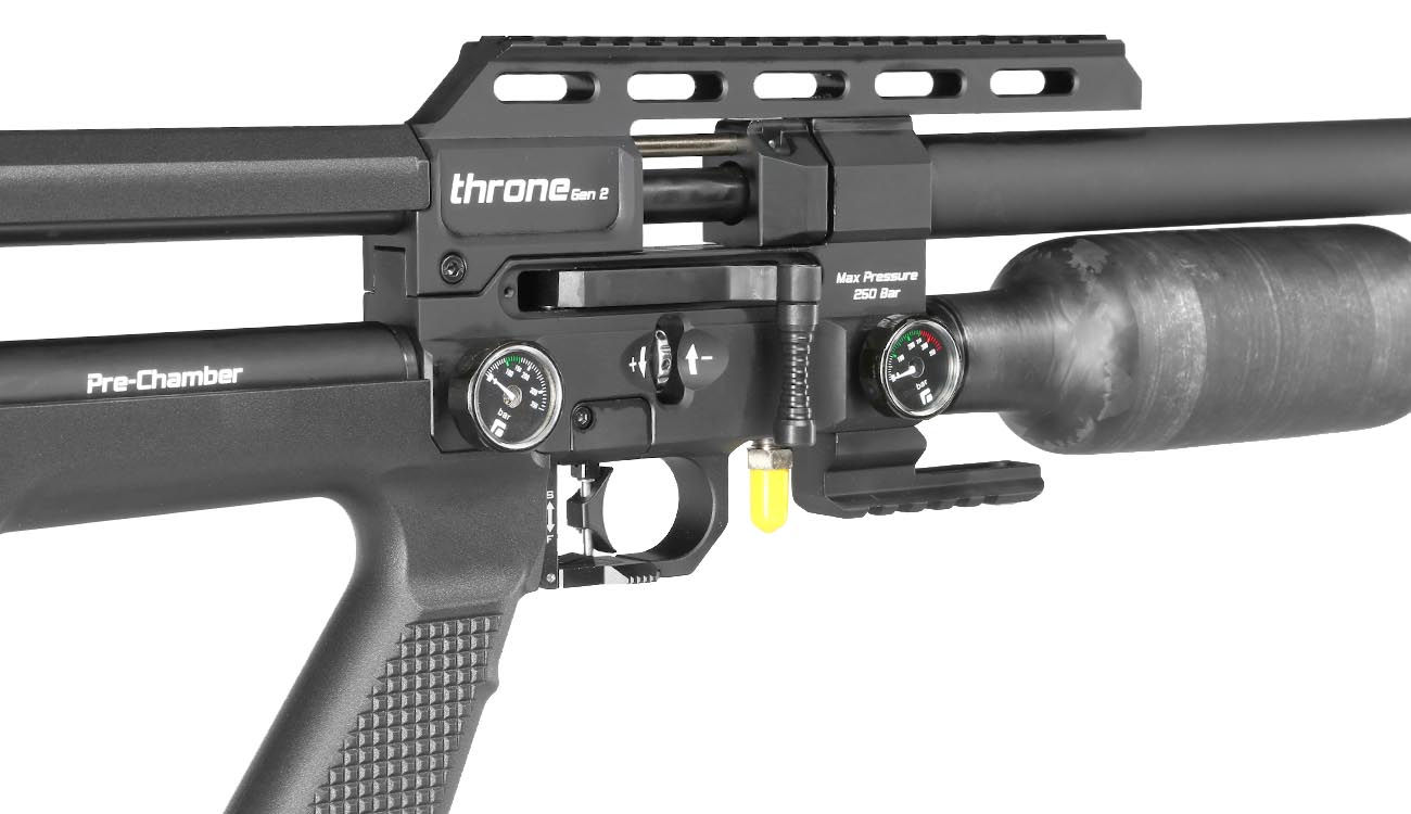 Reximex Throne Gen2 Compact Pressluftgewehr 4,5mm Diabolo schwarz inkl. 2 x 14-Schuss Magazin, One-Shot-Tray und Waffenkoffer Bild 6