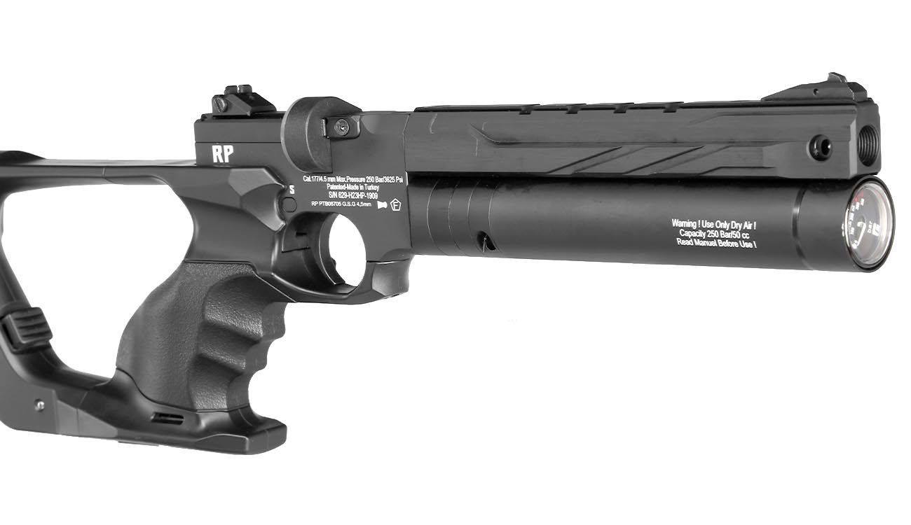 Reximex RP Pressluftpistole Kal. 4,5 mm Diabolo schwarz inkl. Pistolentasche, 2 x Magazine, One-Shot-Tray und Quickfill-Adapter Bild 9