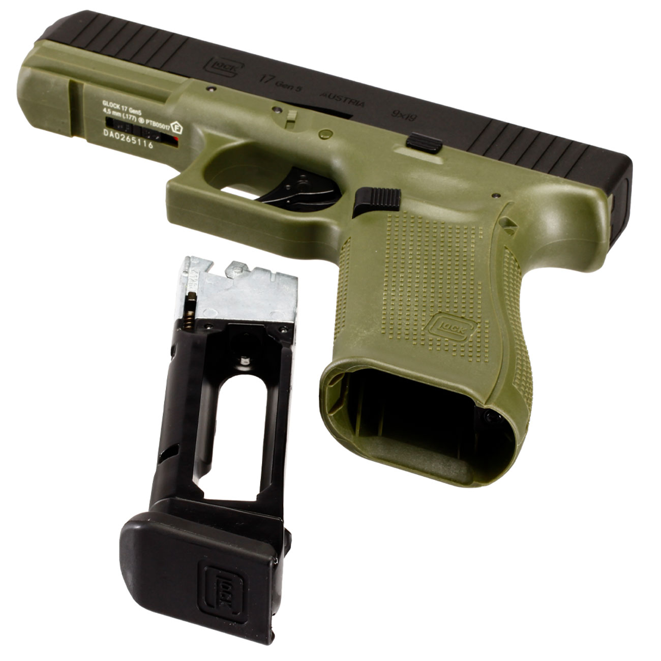 Glock 17 Gen5 Luftpistole CO2-Blowback Kal. 4,5 mm Stahl-BB Metallschlitten Battlefield Green Bild 5