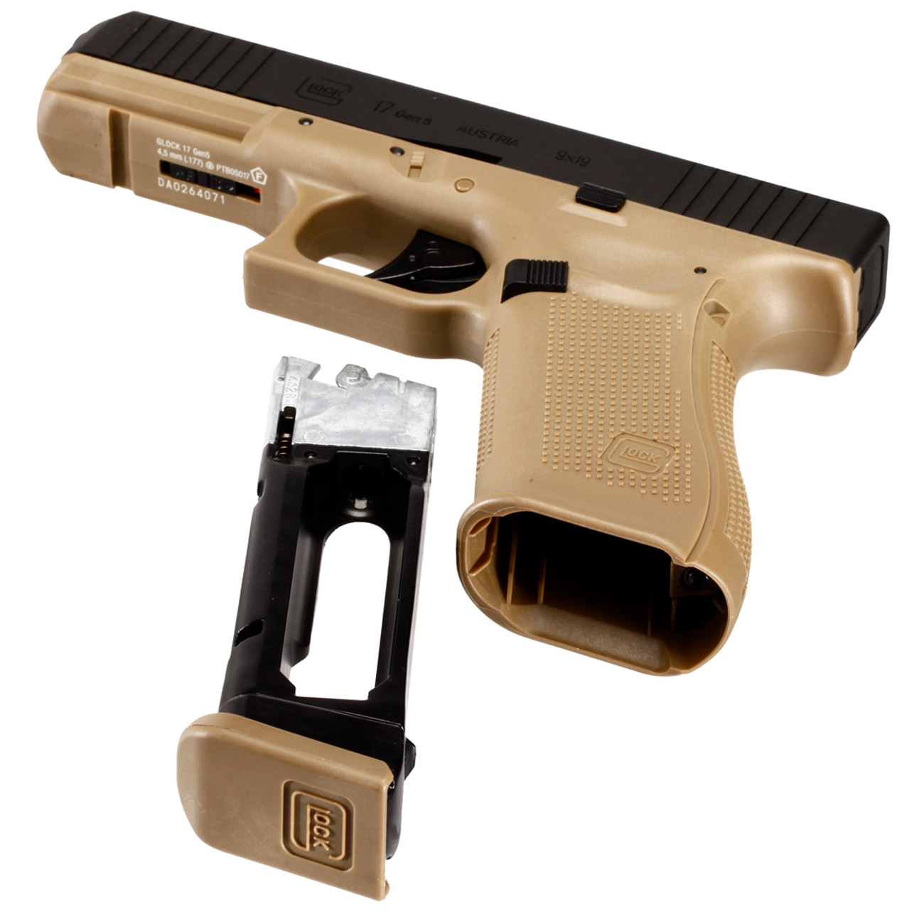 Glock 17 Gen5 Luftpistole CO2-Blowback Kal. 4,5 mm Stahl-BB Metallschlitten coyote Bild 5