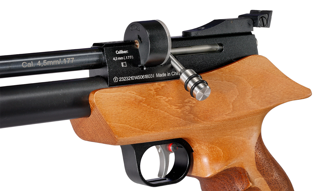Diana Bandit Pressluftpistole PCP Kal. 4,5 mm Diabolo Buchenholz mit integriertem Regulator inkl. Schalldämpfer und 9-Schuss Mag Bild 7