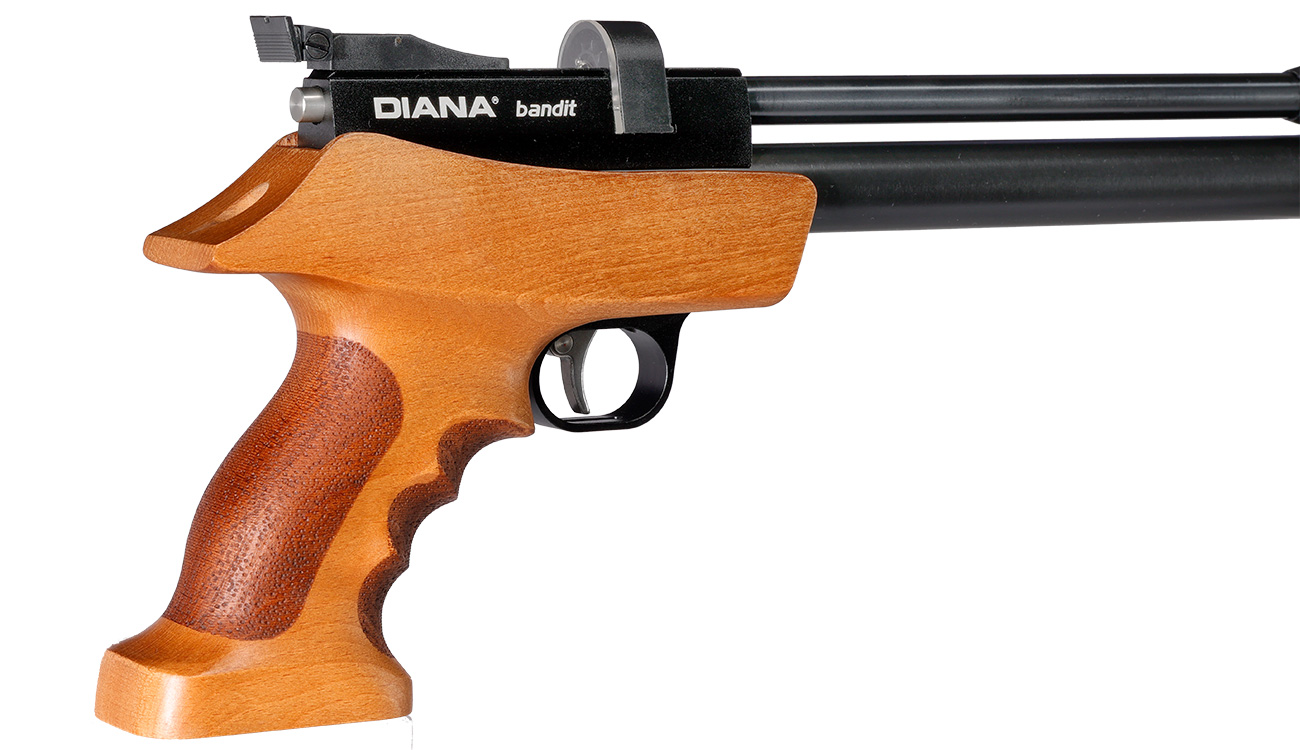 Diana Bandit Pressluftpistole PCP Kal. 4,5 mm Diabolo Buchenholz mit integriertem Regulator inkl. Schalldämpfer und 9-Schuss Mag Bild 8