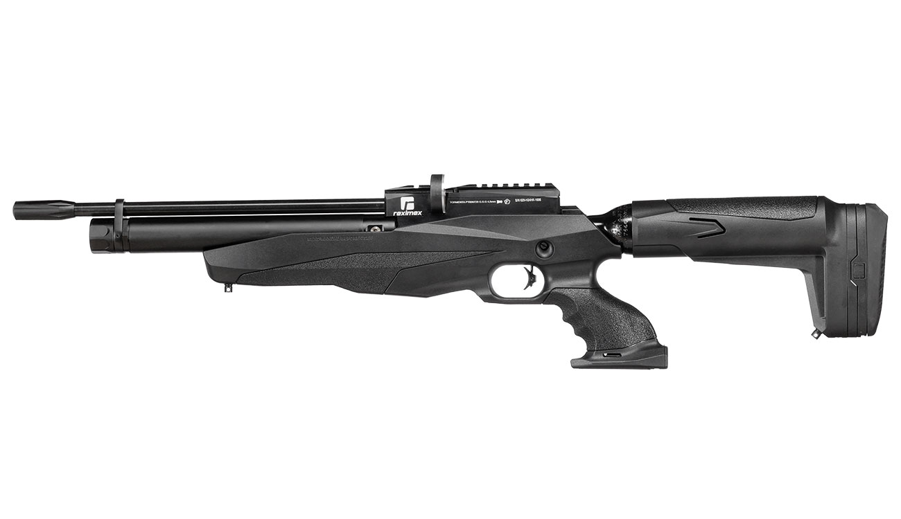 Reximex Tormenta Pressluftgewehr PCP Kal. 4,5mm Diabolo schwarz inkl. 2 x 14-Schuss Magazin und Einzelschussadapter