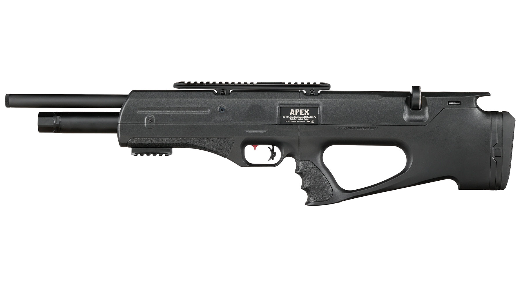 Reximex Apex Pressluftgewehr PCP Kal. 4,5mm Diabolo schwarz inkl. 2 x 14-Schuss Magazin und Flladapter