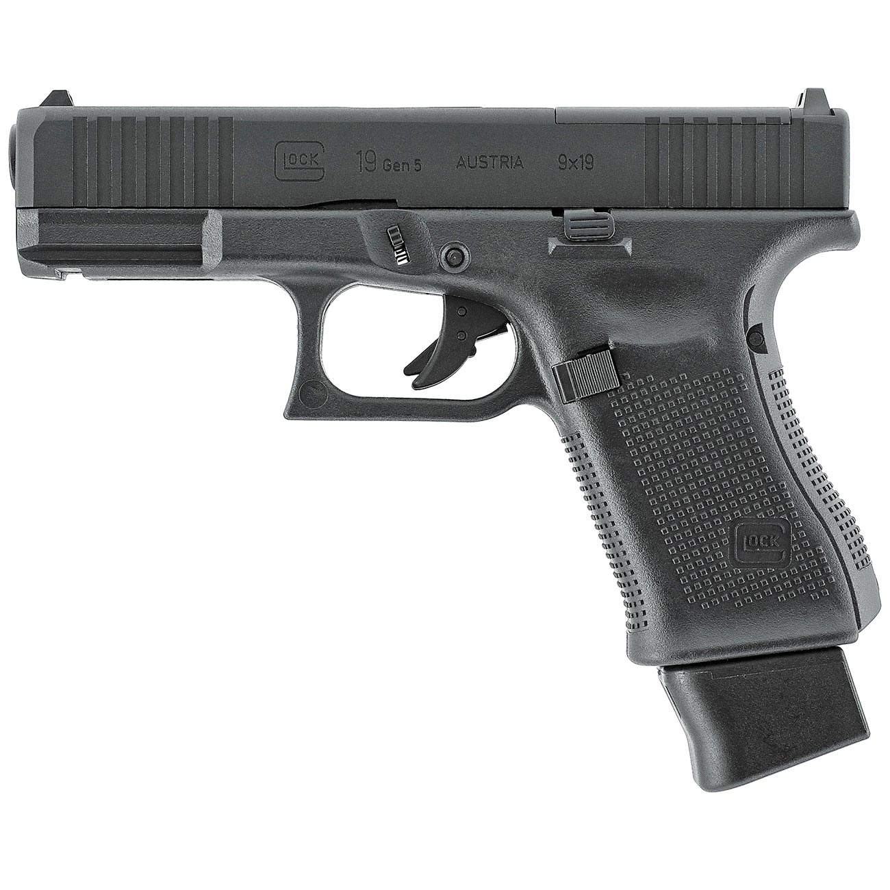 Glock 19 Gen5 MOS CO2 Luftpistole Kal. 4,5mm BB Blowback Metallschlitten schwarz inkl. Adapterplatten