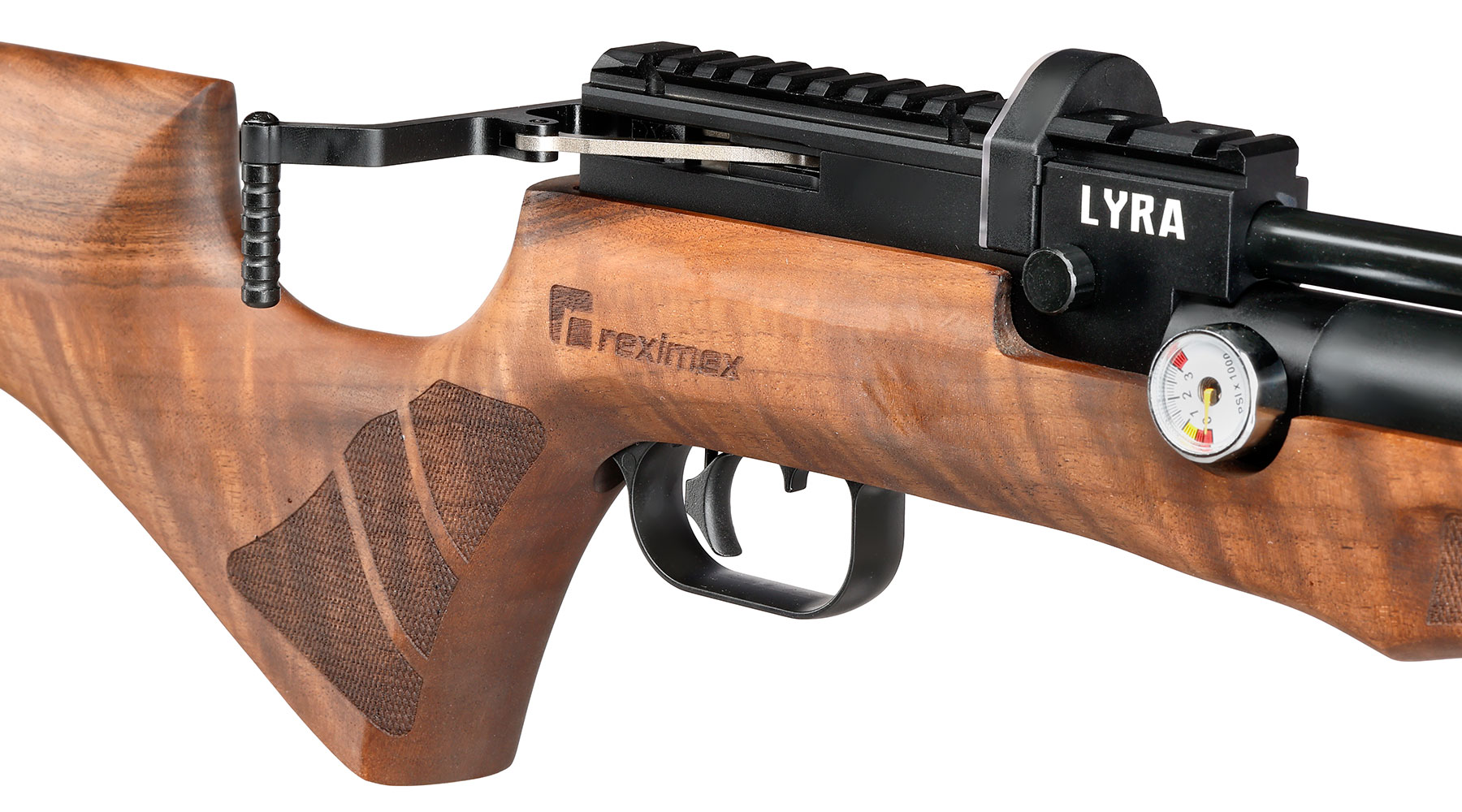 Reximex Lyra Pressluftgewehr PCP Kal. 4,5mm Diabolo Walnussholz inkl. 2 x 14-Schuss Magazin & Einzelschussadapter Bild 10