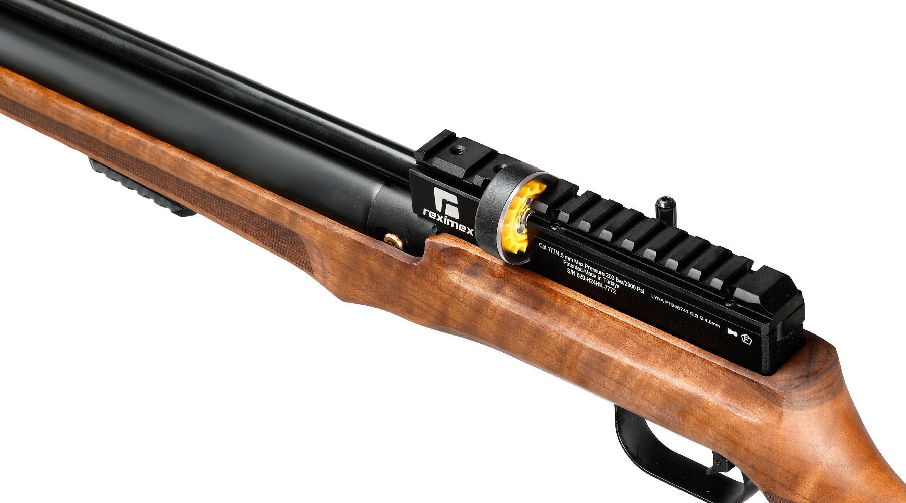 Reximex Lyra Pressluftgewehr PCP Kal. 4,5mm Diabolo Walnussholz inkl. 2 x 14-Schuss Magazin & Einzelschussadapter Bild 3