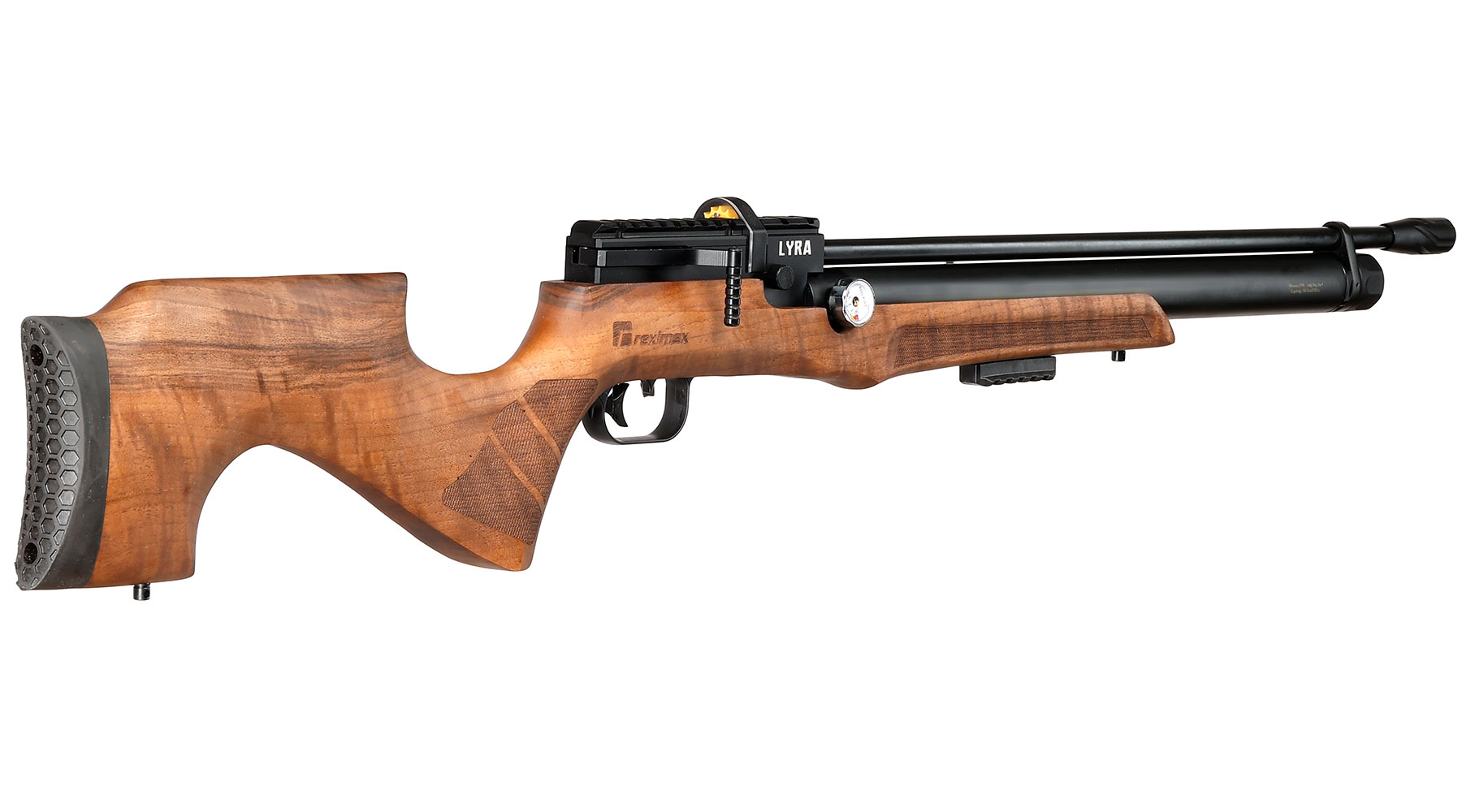 Reximex Lyra Pressluftgewehr PCP Kal. 4,5mm Diabolo Walnussholz inkl. 2 x 14-Schuss Magazin & Einzelschussadapter Bild 5