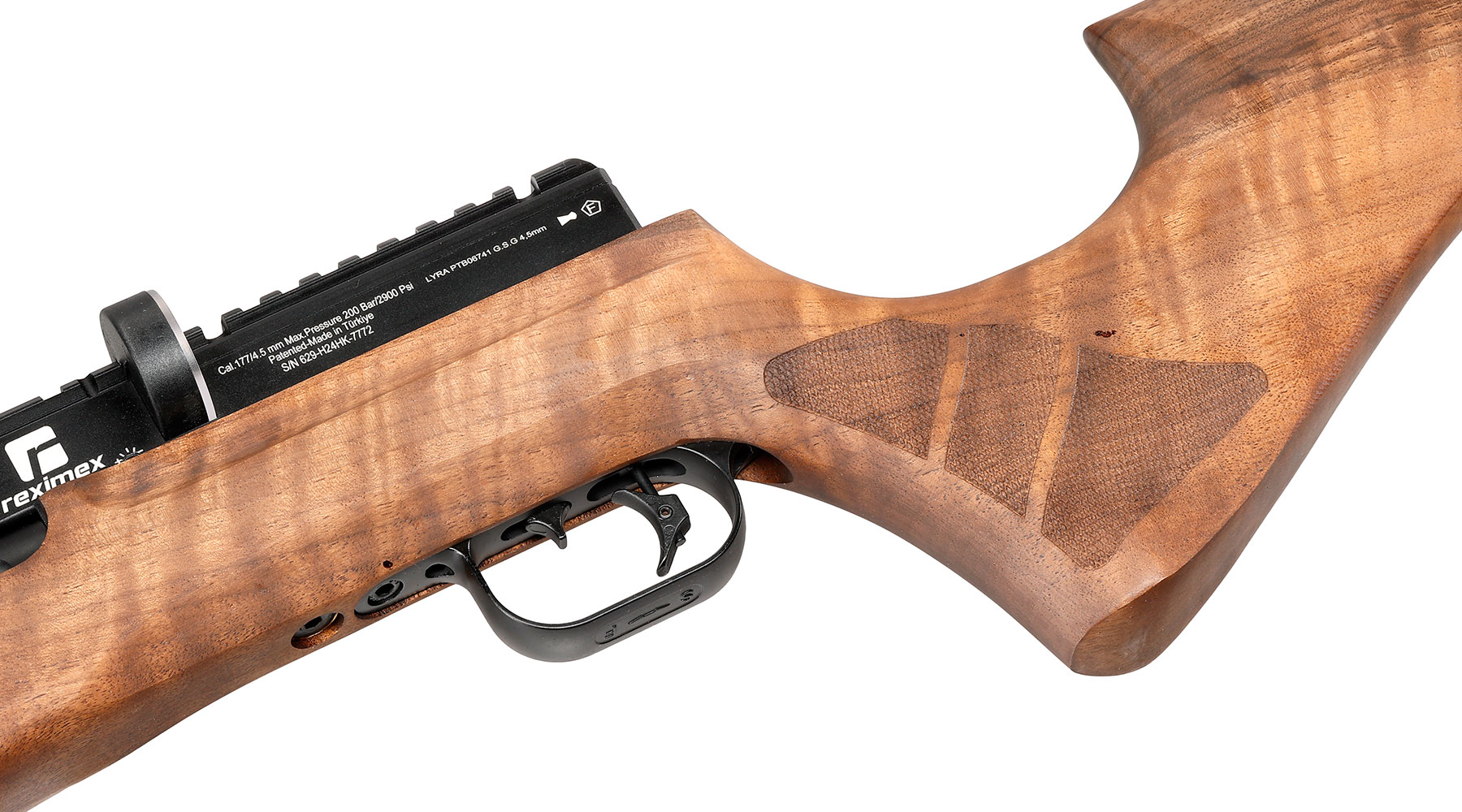 Reximex Lyra Pressluftgewehr PCP Kal. 4,5mm Diabolo Walnussholz inkl. 2 x 14-Schuss Magazin & Einzelschussadapter Bild 7