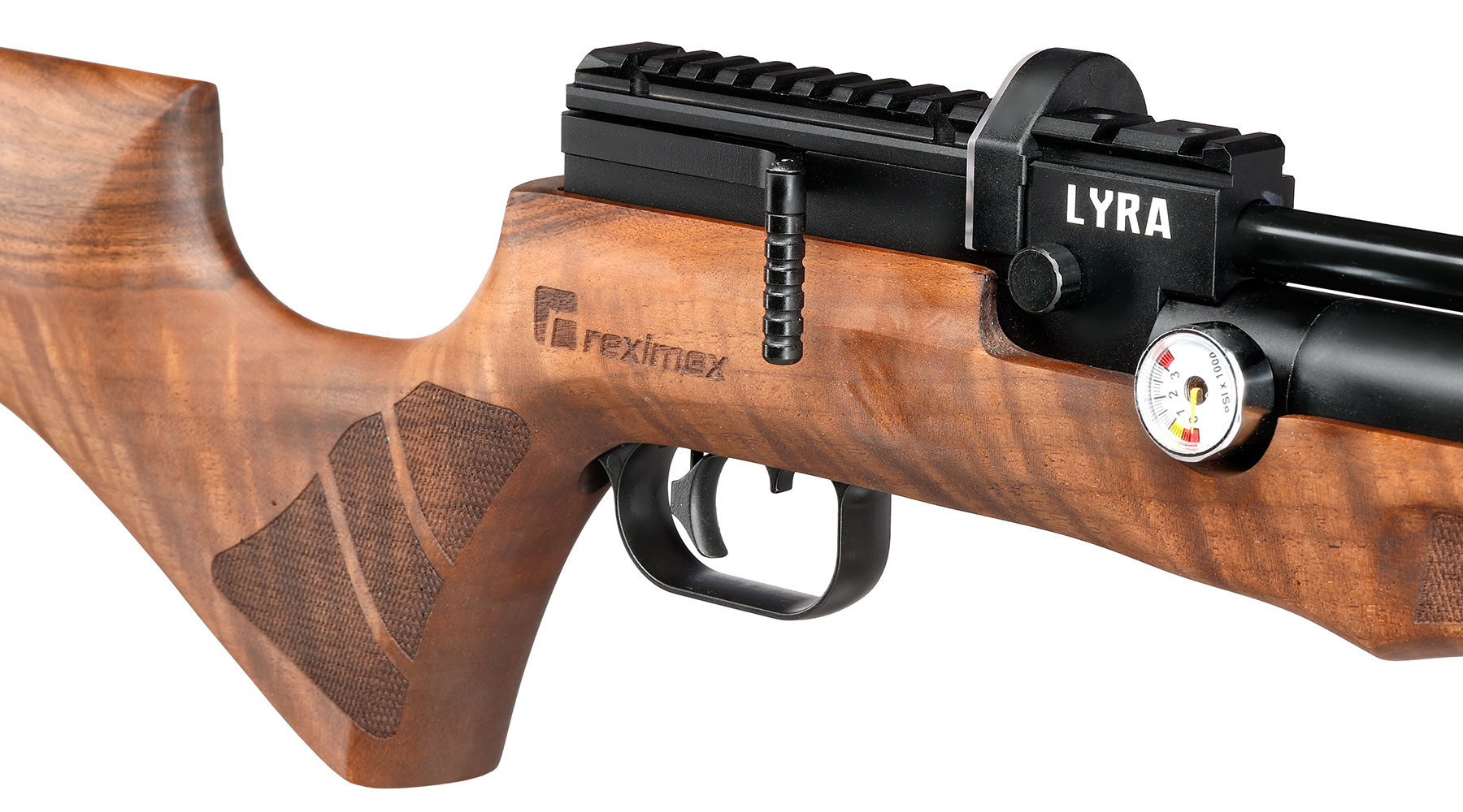 Reximex Lyra Pressluftgewehr PCP Kal. 4,5mm Diabolo Walnussholz inkl. 2 x 14-Schuss Magazin & Einzelschussadapter Bild 9