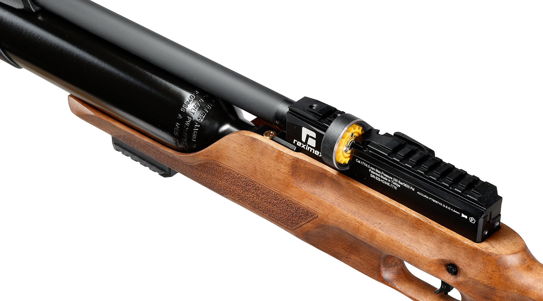 Reximex Accura Pressluftgewehr PCP Kal. 4,5mm Diabolo Walnussholz inkl. 2 x 14-Schuss Magazin & Einzelschussadapter Bild 3