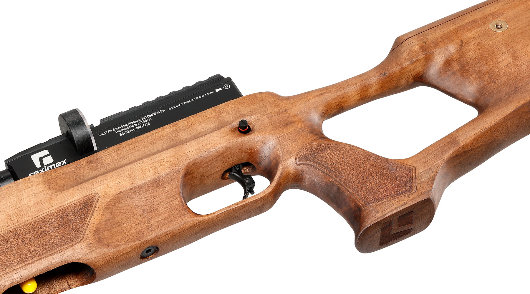 Reximex Accura Pressluftgewehr PCP Kal. 4,5mm Diabolo Walnussholz inkl. 2 x 14-Schuss Magazin & Einzelschussadapter Bild 8