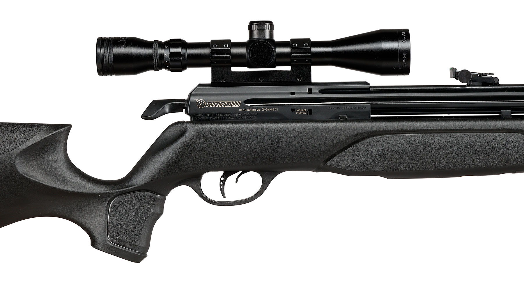 Gamo Arrow Pressluftgewehr PCP Kal. 4,5mm Diabolo 10-schssig schwarz inkl. 10-Schuss Magazin, Zielfernrohr WR 3-9x40 & Zwei Bild 9