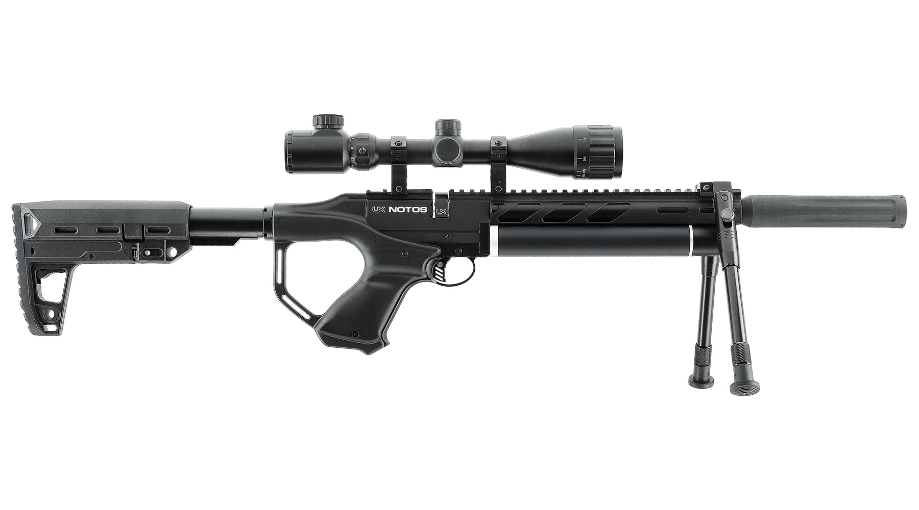 UX Notos Pressluftgewehr PCP Kal. 4,5mm Diabolo 9-schssig schwarz inkl. 9-Schuss Magazin, Zielfernrohr 3-9x40 & Zweibein Bild 2