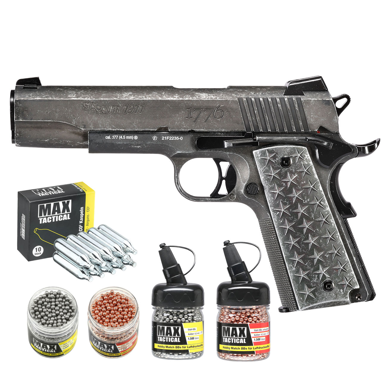 Sig Sauer 1911 WTP Special Edition CO2 Pistole 4,5 mm - Komplettset mit CO2, Stahlkugeln & Kupfer-BBs