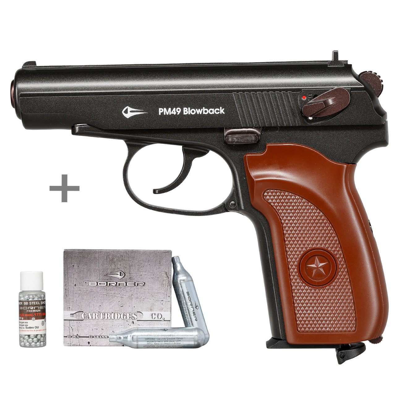 Borner PM49 CO2 Luftpistole Kal. 4,5 mm BB Blowback Metallschlitten schwarz