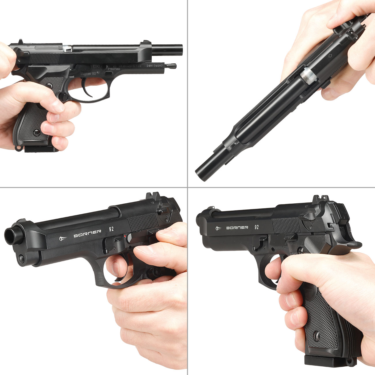 Borner 92 CO2 Luftpistole Kal. 4,5mm BB und Diabolo BlowBack mit Metallschlitten schwarz Bild 10