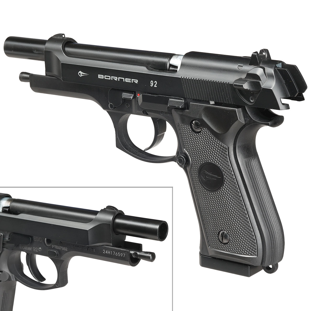 Borner 92 CO2 Luftpistole Kal. 4,5mm BB und Diabolo BlowBack mit Metallschlitten schwarz Bild 9