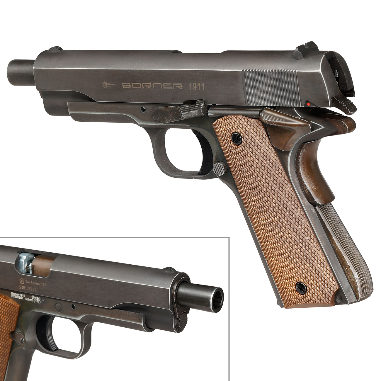 Borner 1911 CO2 Luftpistole Kal. 4,5mm BB BlowBack Vollmetall Vintage Used-Look Optik Bild 9