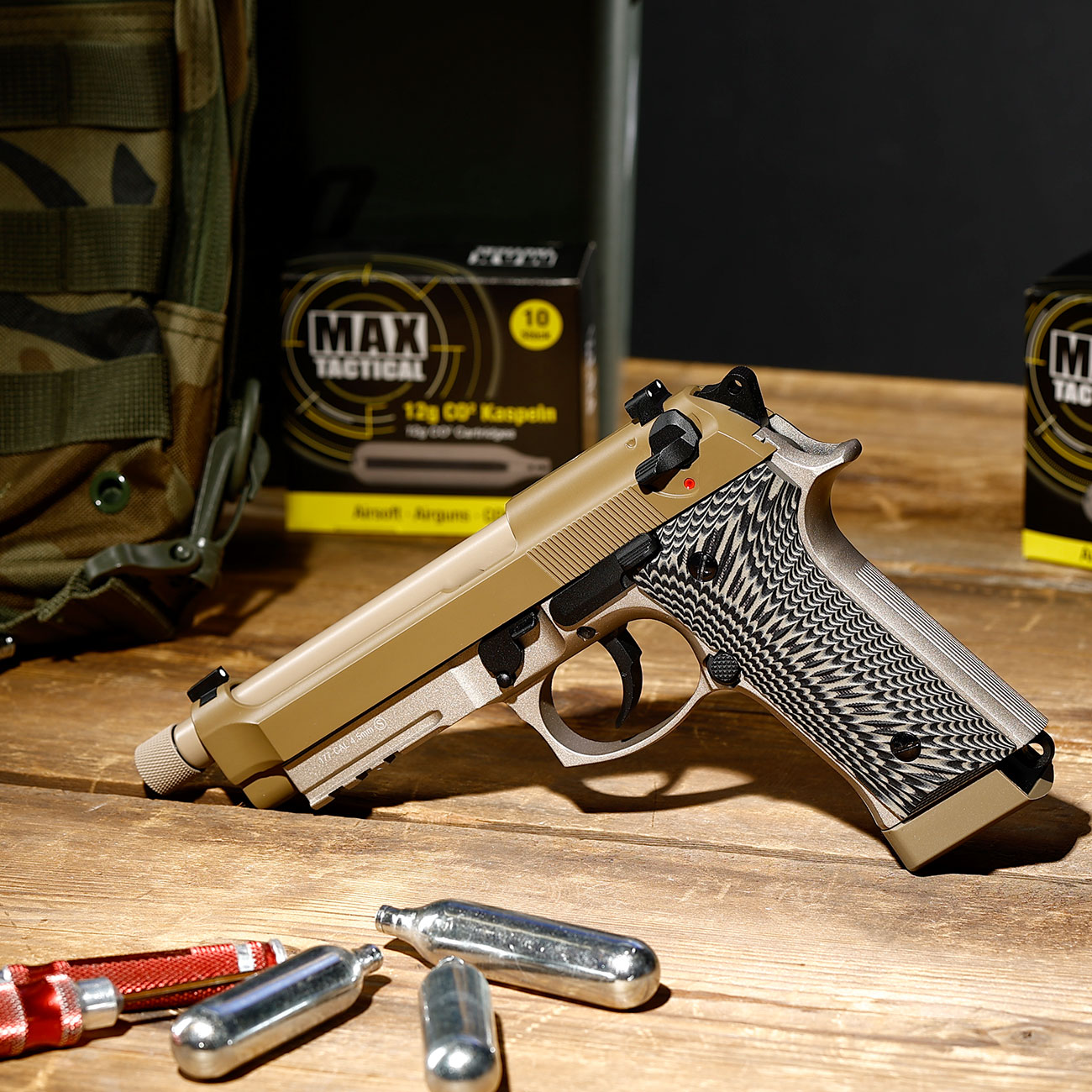 KLI M92A3 CO2 Luftpistole Kal. 4,5 mm BB Vollmetall Blowback Desert Tan - G10 Grip Edition Bild 1