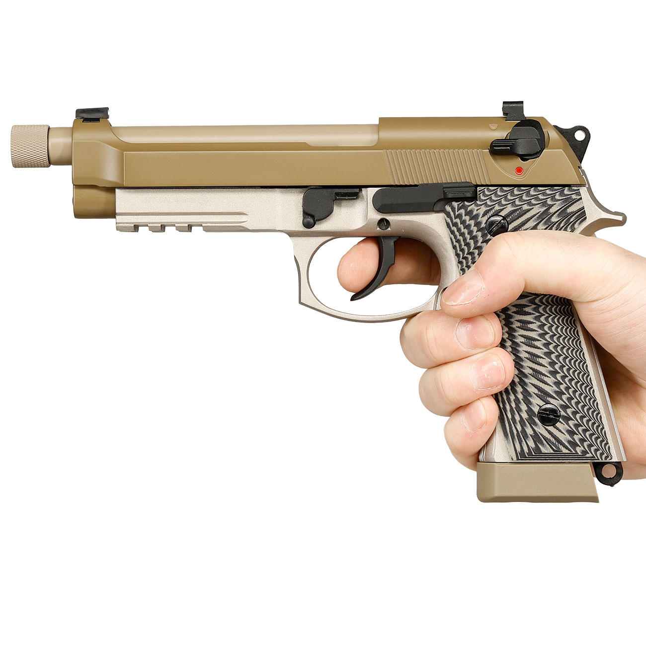 KLI M92A3 CO2 Luftpistole Kal. 4,5 mm BB Vollmetall Blowback Desert Tan - G10 Grip Edition Bild 11