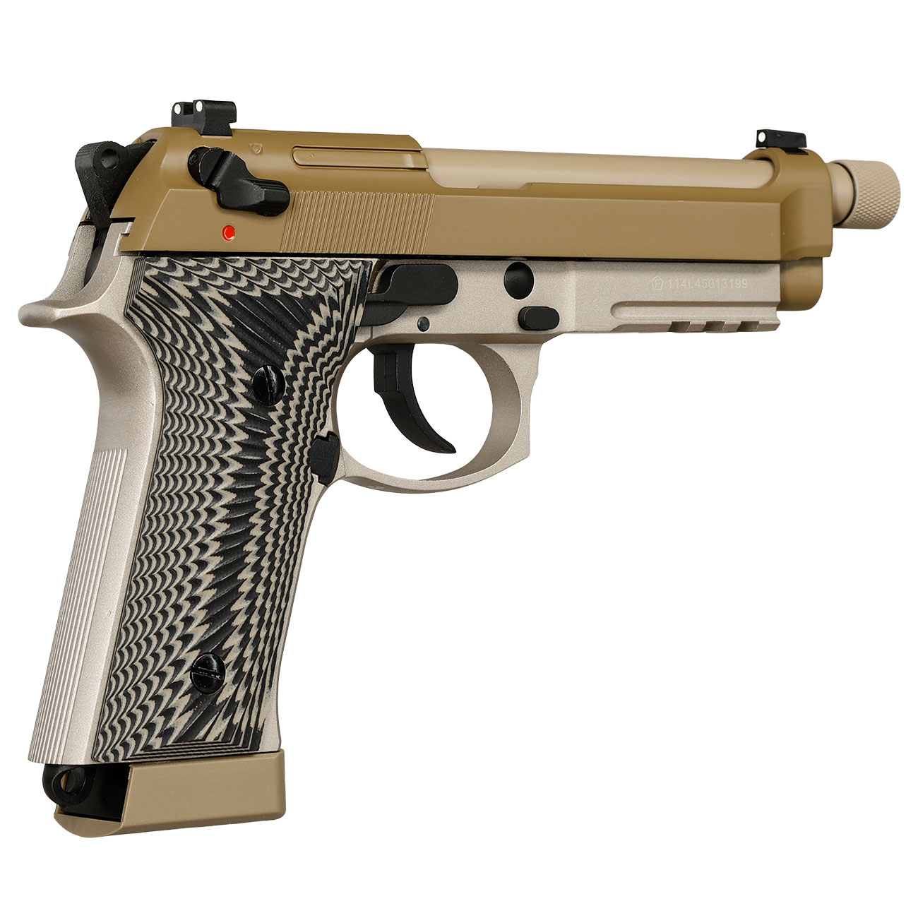 KLI M92A3 CO2 Luftpistole Kal. 4,5 mm BB Vollmetall Blowback Desert Tan - G10 Grip Edition Bild 6